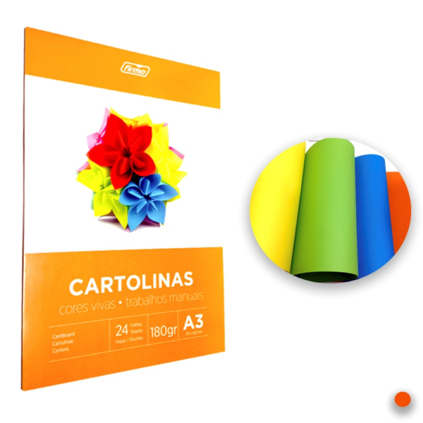 BLOCO A3 CARTOLINA CORES 180GRS 24 FLS